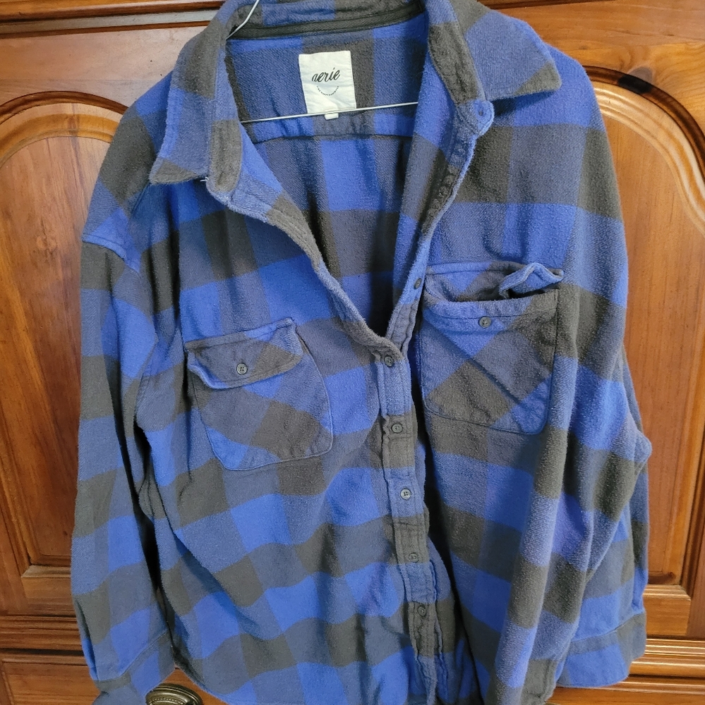 Aerie blue and gray flannel shirt, size XL